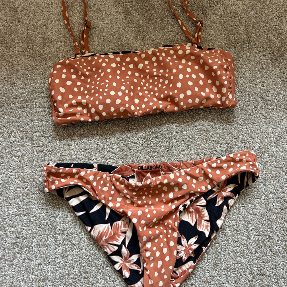 Billabong Spotted and Floral Bikini Set - Rust and Black